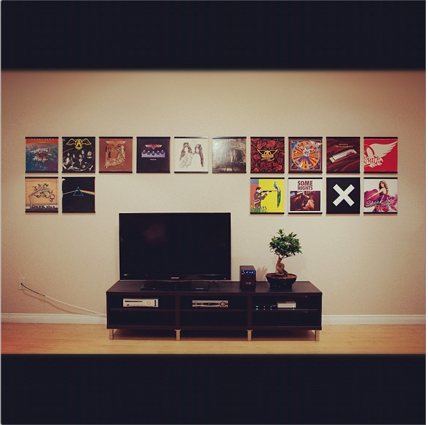 Vinyl record frames with home theater